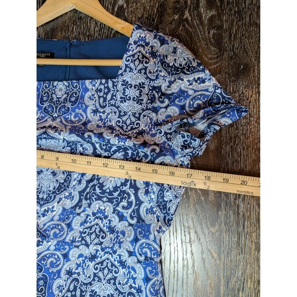Talbots Dress Womens 6P Blue White Paisley Print Sheath Short Sleeve Lined Work - Picture 6 of 7
